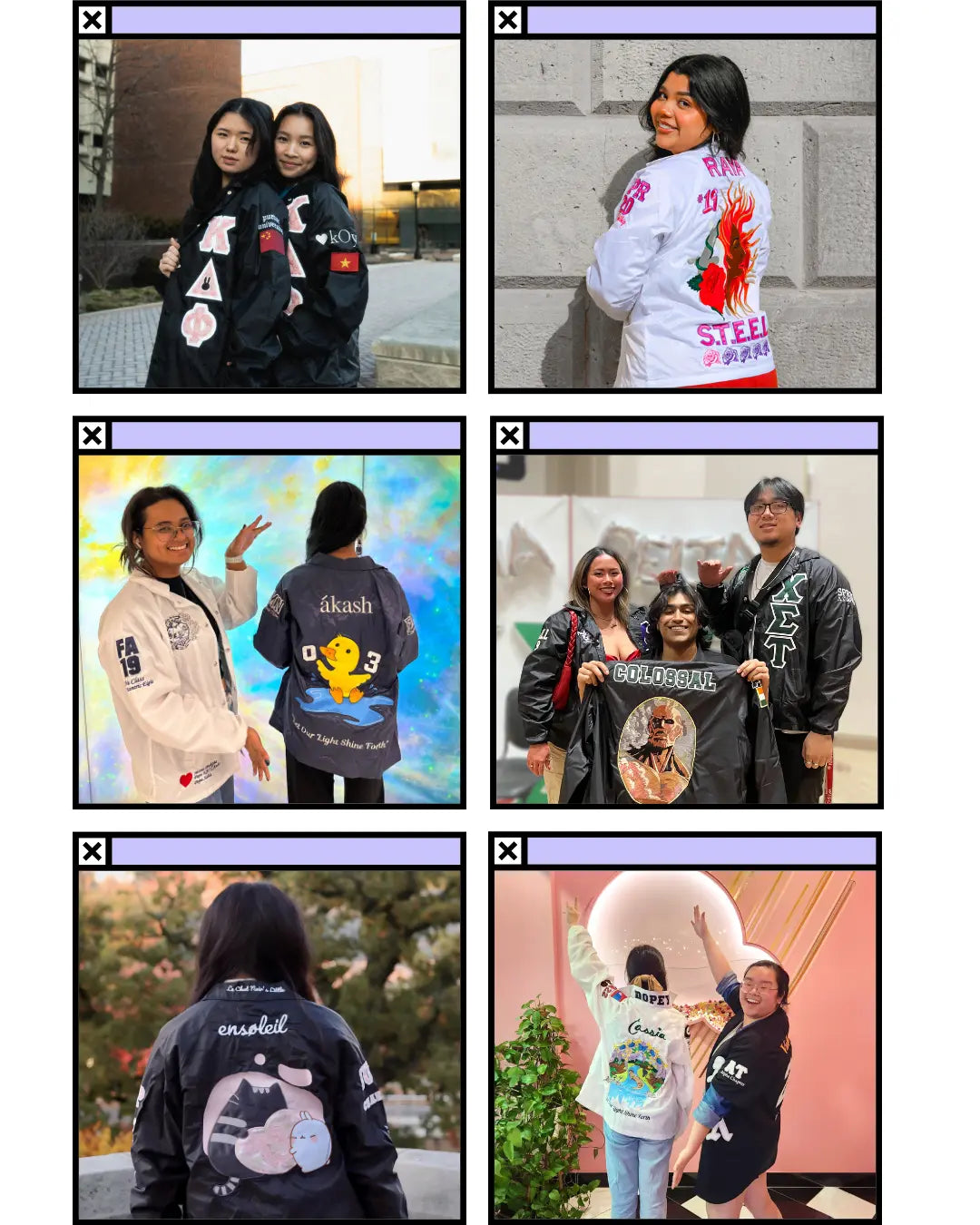 Portfolio of custom line jackets for various multicultural greek organizations